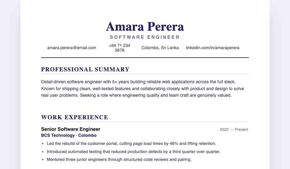 Classic CV template preview