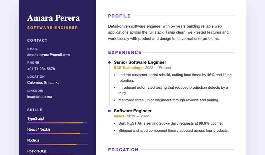 Modern CV template preview